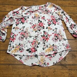Pink Republic Lightweight Long Sleeve‎ Blouse Neck Floral Scroll Print Small